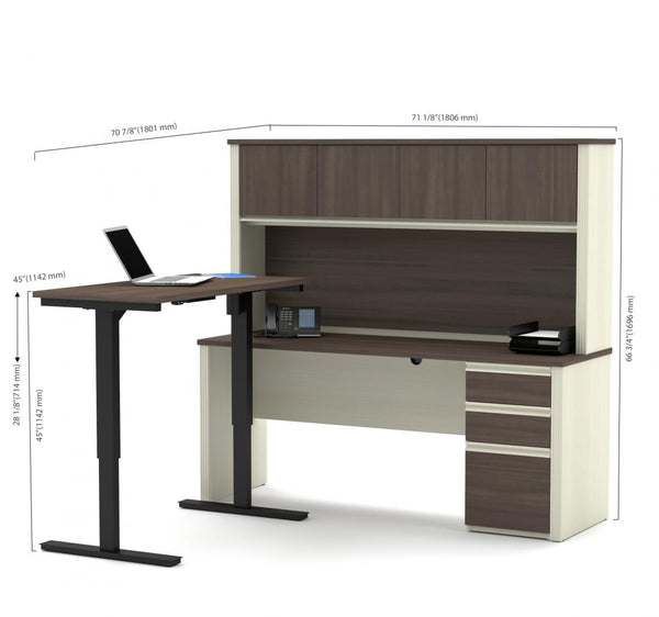 72W L-Shaped Standing Desk with Pedestal and Hutch