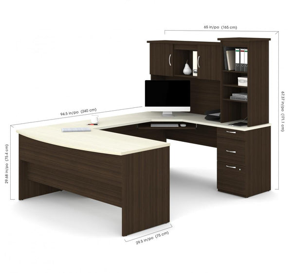 65W U or L-Shaped Executive Desk with Pedestal and Hutch