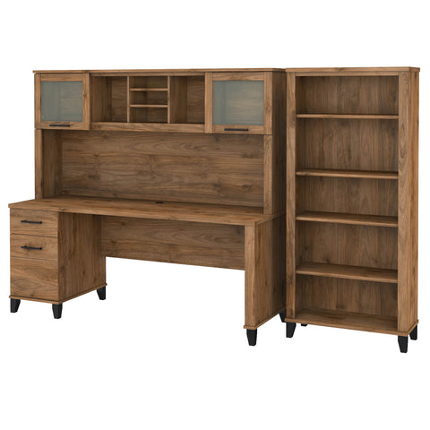 72W Office Desk with Hutch and 5 Shelf Bookcase