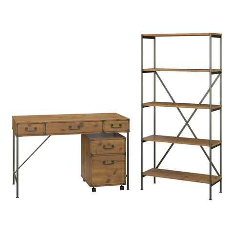 48W Writing Desk with Mobile File Cabinet and 5 Shelf Bookcase