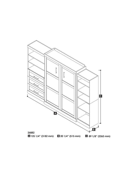 Queen Murphy Bed with Shelving and Drawers (126W)