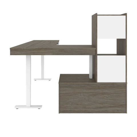 81W L-Shaped Standing Desk with Credenza and Narrow Hutch