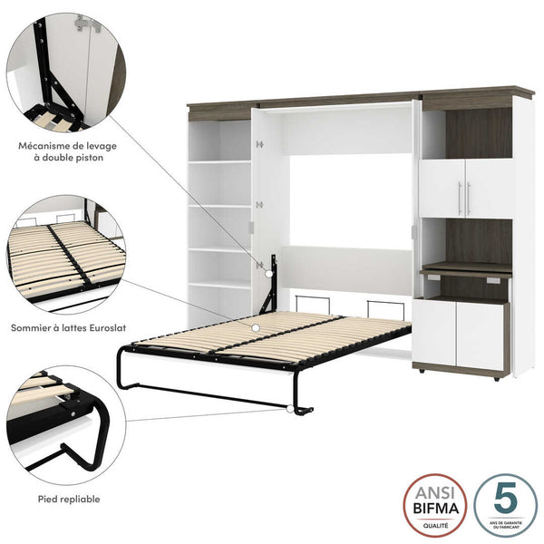 Full Murphy Bed with Shelves and Storage Cabinet with Fold-Out Desk (120W)