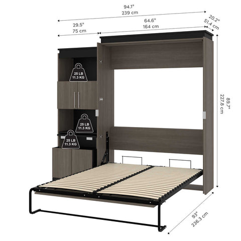 Queen Murphy Bed with Storage Cabinet and Fold-Out Desk (97W)