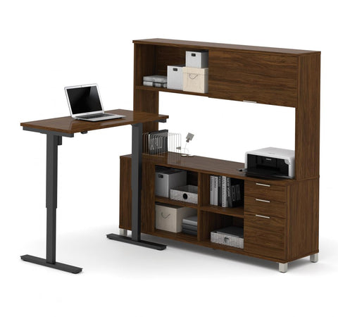 72W L-Shaped Standing Desk with Hutch