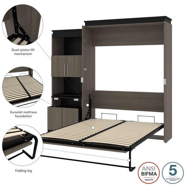 Queen Murphy Bed with Storage Cabinet and Fold-Out Desk (97W)