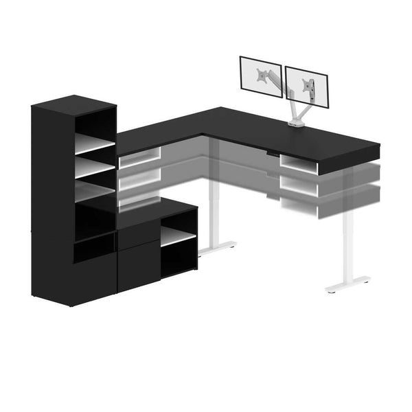 Two 72W L-Shaped Standing Desks with Dual Monitor Arms and Storage