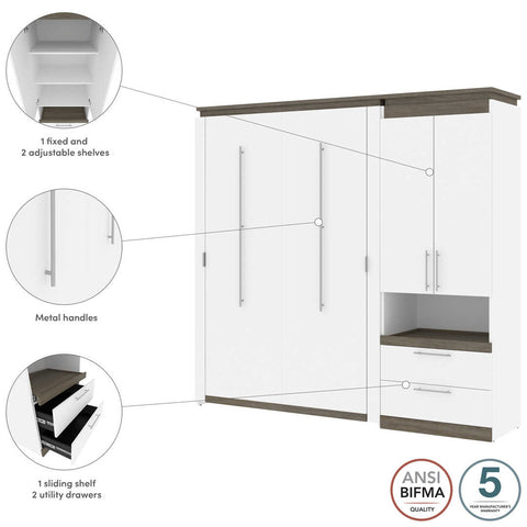 Full Murphy Bed with Storage Cabinet and Pull-Out Shelf (91W)