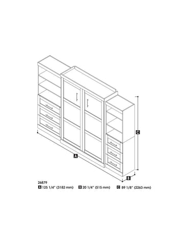 Queen Murphy Bed and 2 Shelving Units with Drawers (126W)