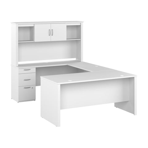 65W U Shaped Desk with Hutch