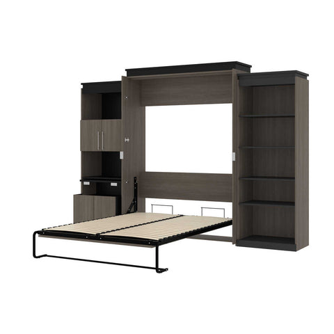 Queen Murphy Bed with Shelves and Storage Cabinet with Fold-Out Desk (126W)