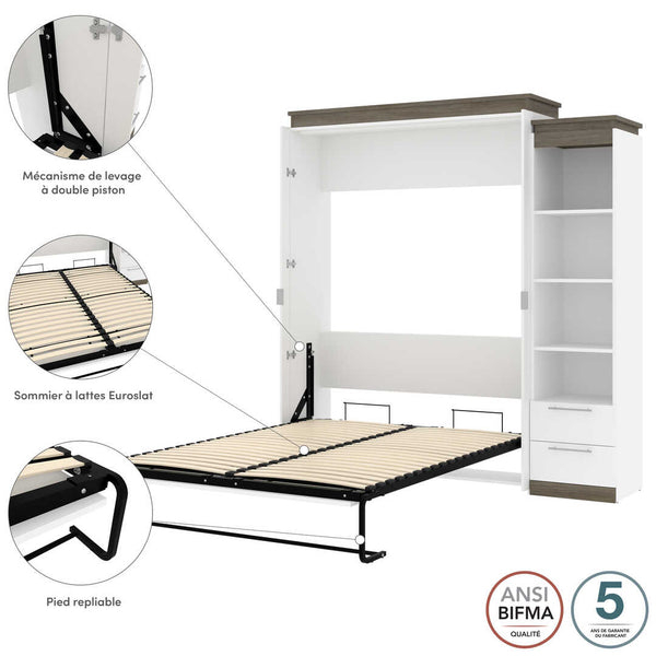 Queen Murphy Bed with Shelves and Drawers (87W)