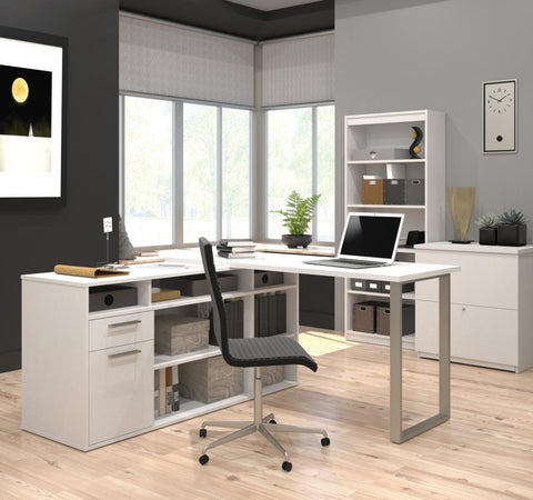 60W L-Shaped Desk with Lateral File Cabinet and Bookcase