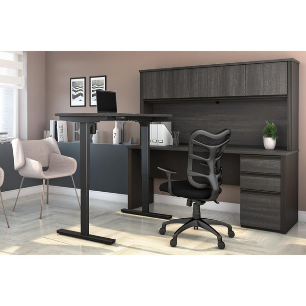 72W L-Shaped Standing Desk with Pedestal and Hutch