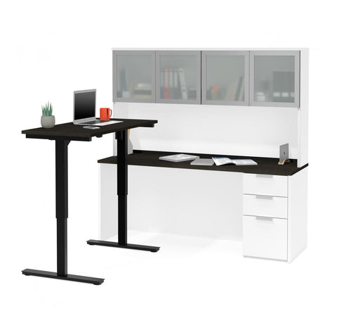 72W L-Shaped Standing Desk with Hutch