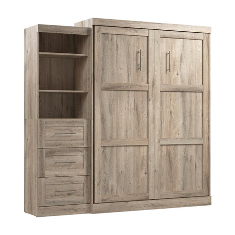 Queen Murphy Bed and Shelving Unit with Drawers (90W)