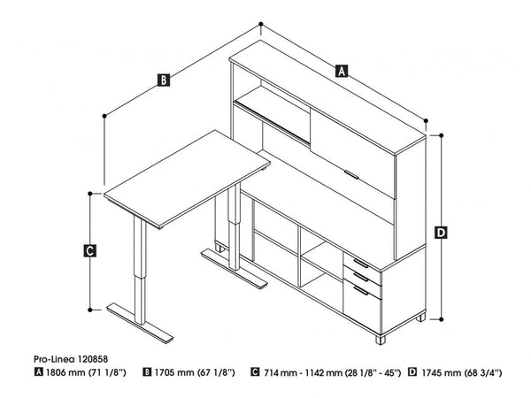 72W L-Shaped Standing Desk with Hutch