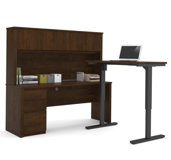 72W L-Shaped Standing Desk with Pedestal and Hutch