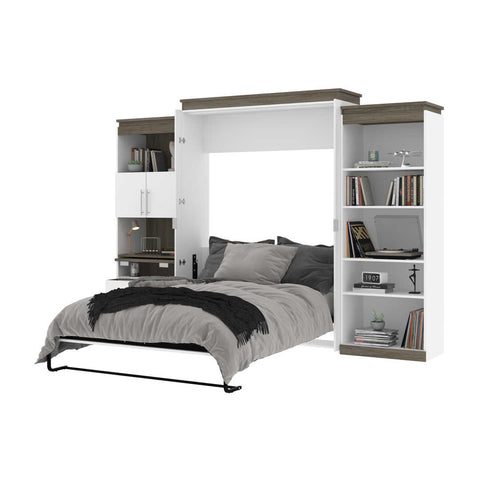 Queen Murphy Bed with Shelves and Storage Cabinet with Fold-Out Desk (126W)