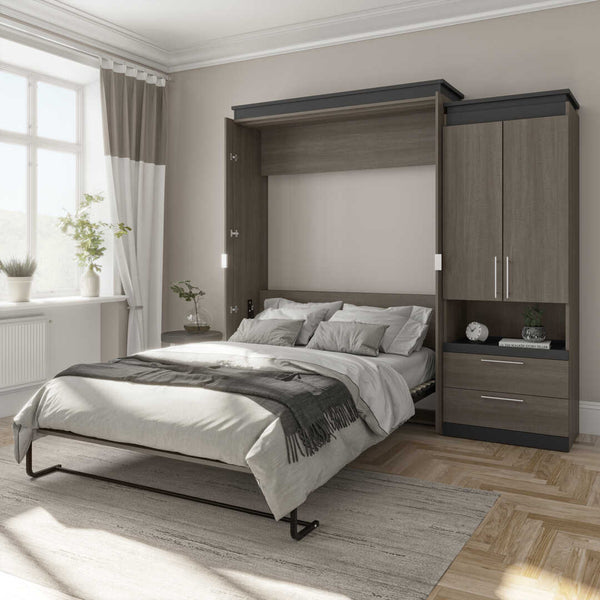 Queen Murphy Bed with Storage Cabinet and Pull-Out Shelf (97W)