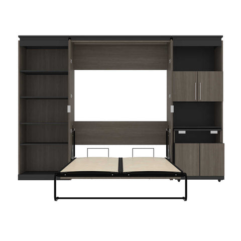 Full Murphy Bed with Shelves and Storage Cabinet with Fold-Out Desk (120W)