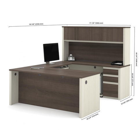 72W U-Shaped Executive Desk with 2 Pedestals and Hutch