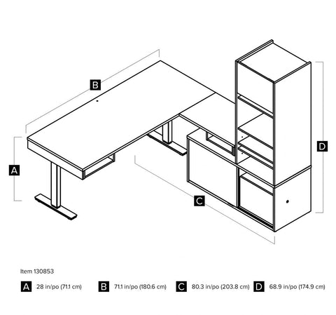 81W L-Shaped Standing Desk with Dual Monitor Arm, Credenza, and Hutch