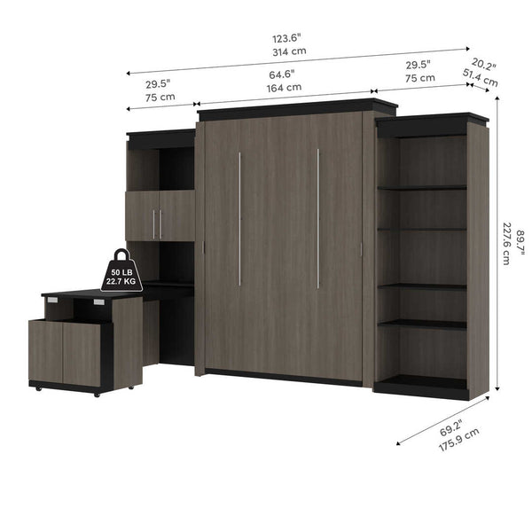 Queen Murphy Bed with Shelves and Storage Cabinet with Fold-Out Desk (126W)