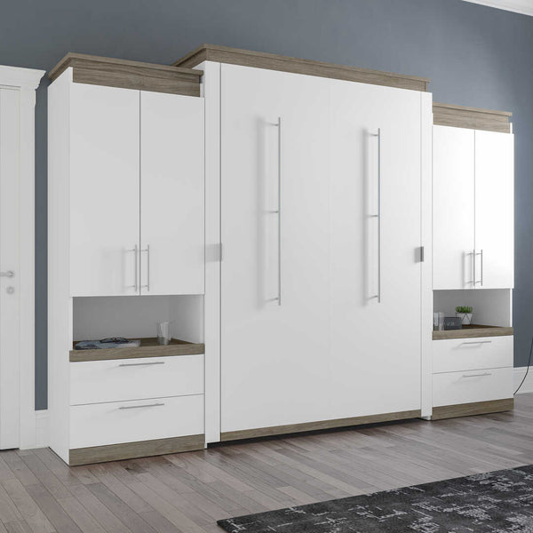 Queen Murphy Bed with Storage Cabinets and Pull-Out Shelves (126W)