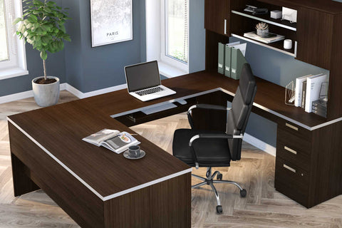 65W U-Shaped Executive Desk with Pedestal and Hutch