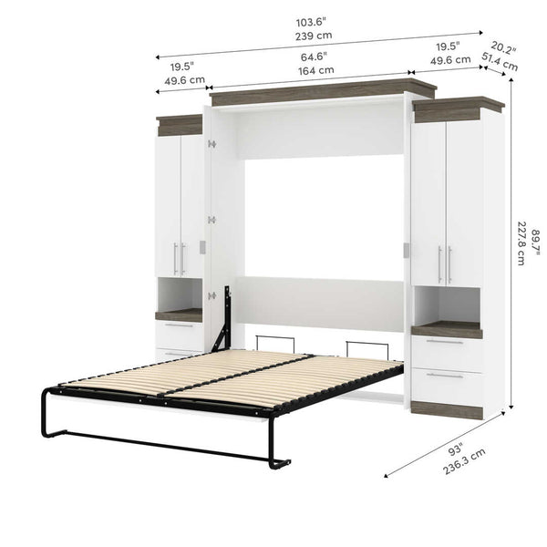 Queen Murphy Bed with Storage Cabinets and Pull-Out Shelves (106W)