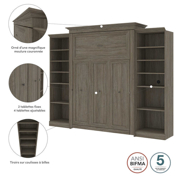 Queen Murphy Bed with Bookshelves (115W)