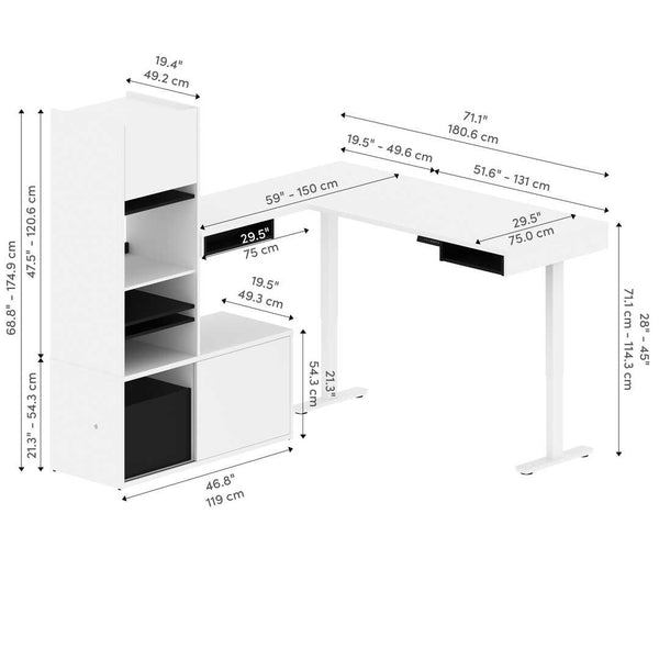 81W L-Shaped Standing Desk with Credenza and Narrow Hutch