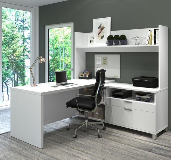 72W L-Shaped Desk with Single Shelf Hutch