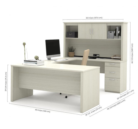 66W U-Shaped Desk with Hutch, Lateral File Cabinet, and Bookcase