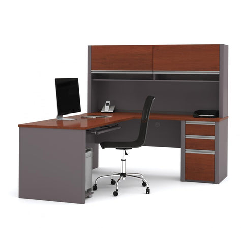 72W L-Shaped Desk with Hutch and Pedestal