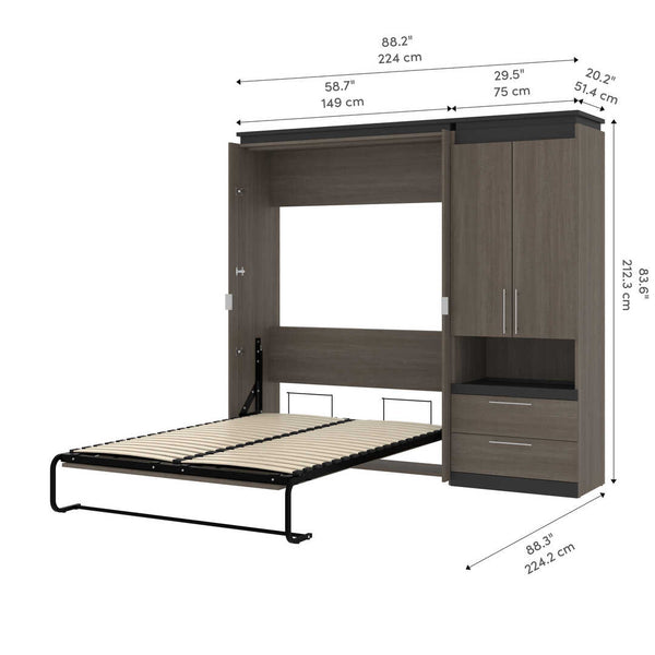 Full Murphy Bed with Storage Cabinet and Pull-Out Shelf (91W)