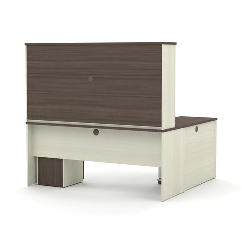 Modern L-Shaped Office Desk with Two Pedestals and Hutch