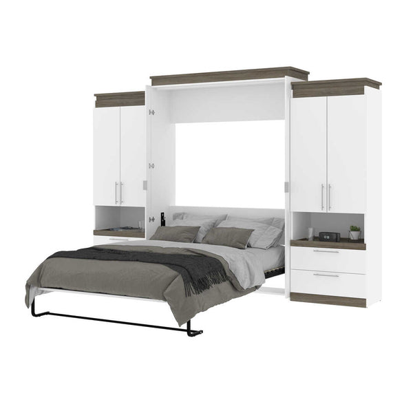 Queen Murphy Bed with Storage Cabinets and Pull-Out Shelves (126W)