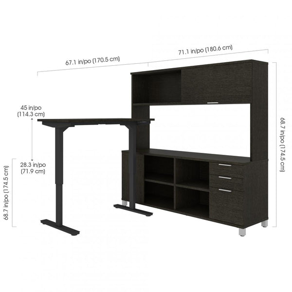 72W L-Shaped Standing Desk with Hutch