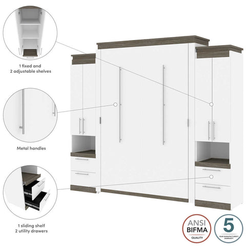 Queen Murphy Bed with Storage Cabinets and Pull-Out Shelves (106W)