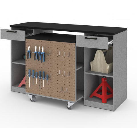 2-Piece Set:  2-Drawer Workbench and Mobile Storage Cabinet