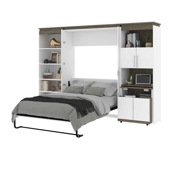 Full Murphy Bed with Shelves and Storage Cabinet with Fold-Out Desk (120W)