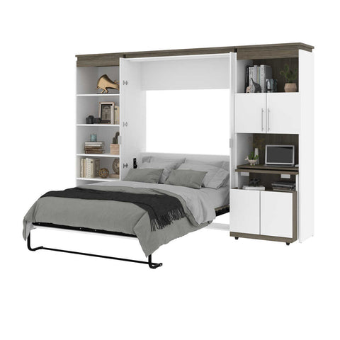 Full Murphy Bed with Shelves and Storage Cabinet with Fold-Out Desk (120W)