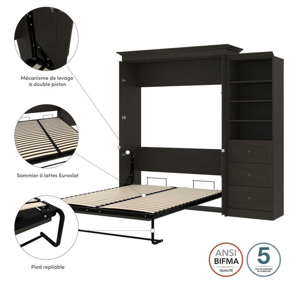 Queen Murphy Bed with Shelves and Drawers (92W)