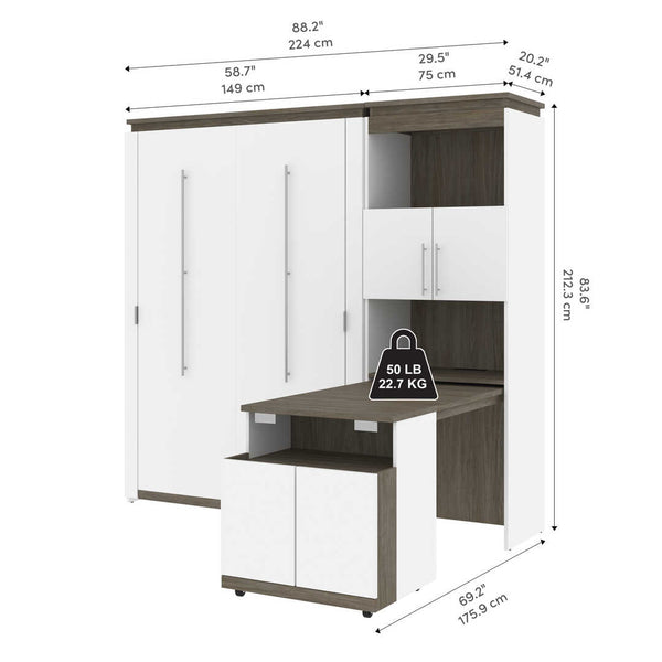 Full Murphy Bed with Storage Cabinet and Fold-Out Desk (91W)