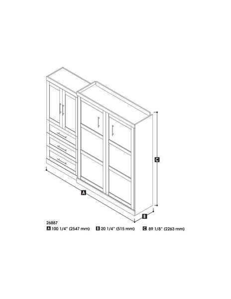 Queen Murphy Bed and Storage Cabinet with Drawers (101W)