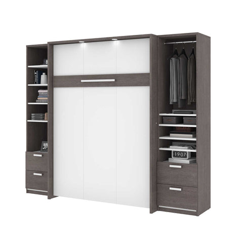 Full Murphy Bed and 2 Narrow Closet Organizers with Drawers (99W)