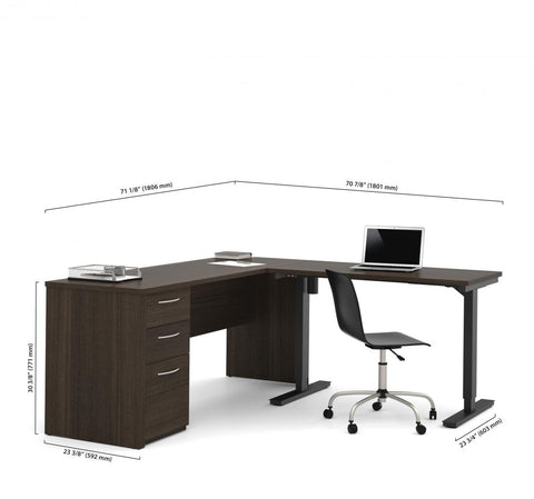 72W L-Shaped Standing Desk with Pedestal