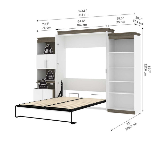 Queen Murphy Bed with Shelves and Storage Cabinet with Fold-Out Desk (126W)